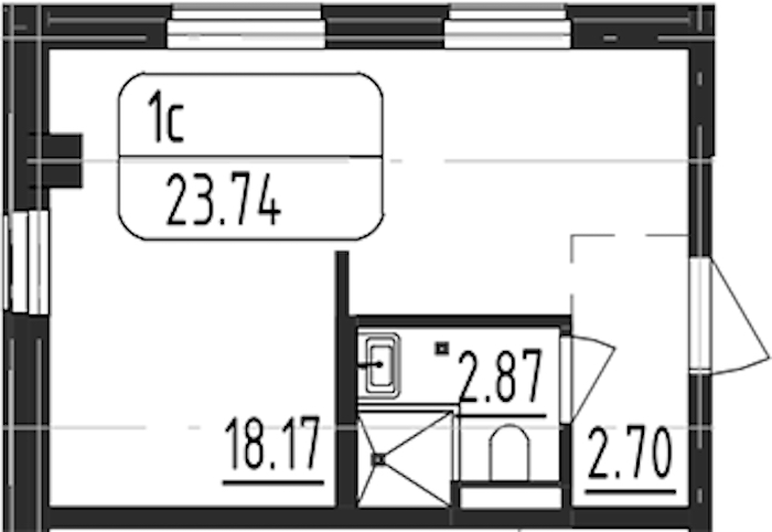 Квартира студия 23.74 м², 3/13 эт., Апарт-отель «Zoom Черная речка»